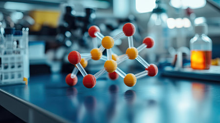 3D printed molecular models on a table in a research laboratoryの素材