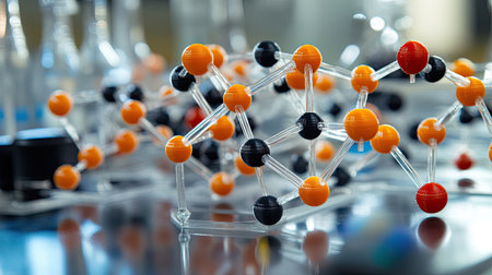 3D printed molecular models on a table in a research laboratoryの素材