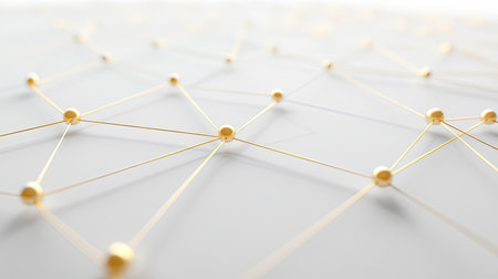 3D rendering of a network grid with interconnected nodes and linesの素材