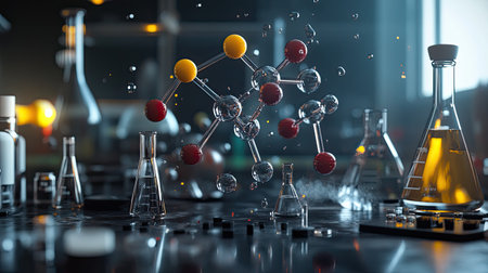 Detailed model of a chemical reaction, used for educational purposesの素材