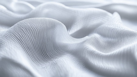 Detailed view of white textile fibers, showcasing the intricate woven texture and fine details in a 3D illustrationの素材