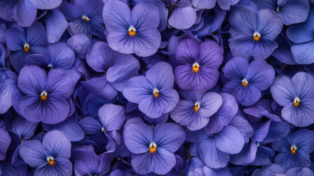 A dense carpet of blooming violets, creating a soft and enchanting flower backgroundの素材