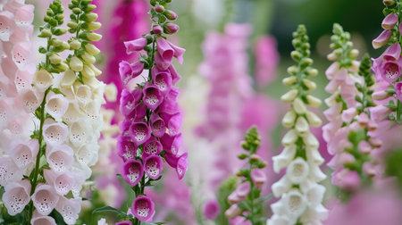 A stunning display of blooming foxgloves, providing a striking and elegant floral backdropの素材
