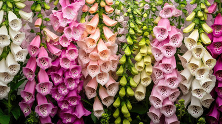 A stunning display of blooming foxgloves, providing a striking and elegant floral backdropの素材