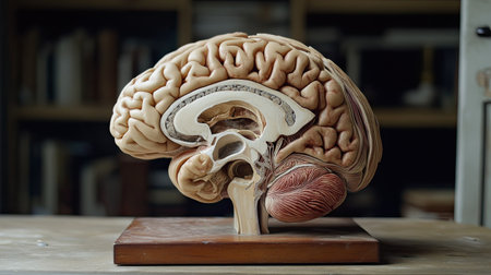 Detailed anatomical model of the human brain, used for neurological researchの素材