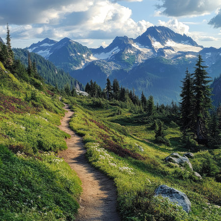 Scenic mountain trail with breathtaking viewsの素材