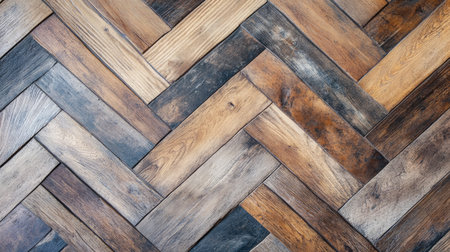 Herringbone floor tile pattern in natural wood tones, bringing warmth and texture to the spaceの素材
