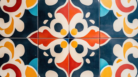 Striking floor tile pattern with bold, contrasting colors and dynamic designsの素材