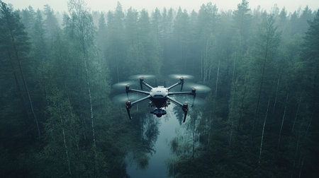 High-tech drone used for environmental monitoringの素材