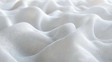 Detailed 3D illustration of white textile fibers, showcasing the fine weave and texture of the fabricの素材