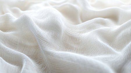 Macro shot of white cloth fibers, showcasing intricate woven texture and fine details of the textile in a 3D illustrationの素材