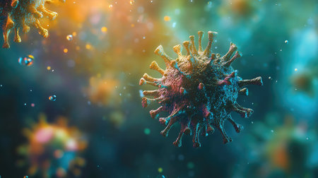 High-resolution image of a virus, highlighting virology researchの素材
