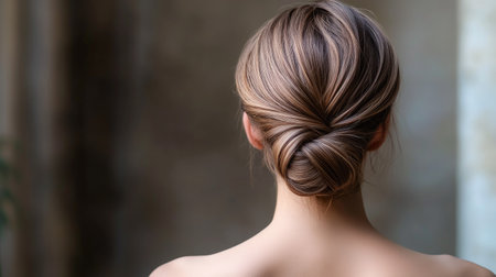A back view of a twisted updo with hair neatly pinned, creating a sophisticated and timeless hairstyle.の素材
