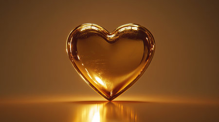 Minimal Valentine art with a single golden heart frame suspended in soft, glowing light.の素材