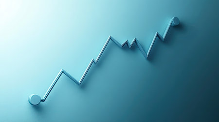 A minimalist financial line graph with a steady upward trend, representing positive business growth.の素材