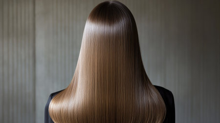 A back view of long, straight hair with a glossy finish, creating a sleek and elegant look, ideal for a minimalist style.の素材