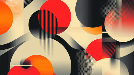 Geometric pattern with overlapping circles and lines, creating a dynamic and modern graphic designの素材