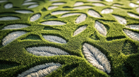 A close-up of artificial turf with a decorative pattern, showcasing the versatility and aesthetic appeal of the materialの素材