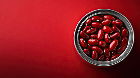 A top view of a can of red kidney beans, vibrant and ready to be used in recipesの素材