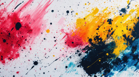 An abstract background with bright splashes of color on a white canvas, creating a lively and artistic vibe.の素材