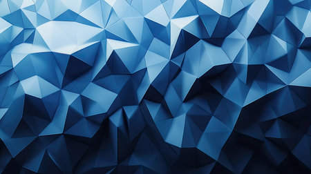 Abstract polygonal background with a gradient from dark blue to light blue, featuring subtle 3D effects.の素材