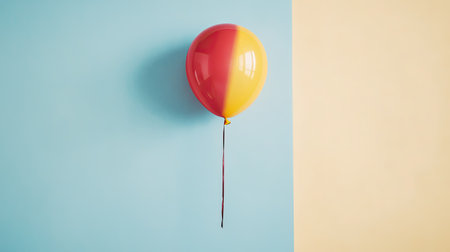 A single, brightly colored balloon floating against a minimal, pastel backgroundの素材