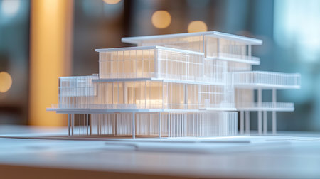 Close-up of an architectural scale model with detailed features, representing civil and structural engineeringの素材