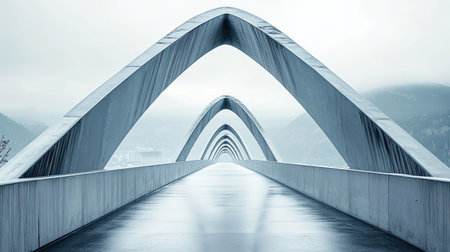 A grey modern bridge with clean lines and architectural symmetryの素材
