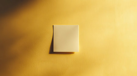 Minimalist golden background with a single white sticky note, perfectly placed and softly litの素材