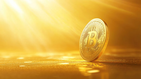 Golden background with a single gold coin, centered and softly glowingの素材