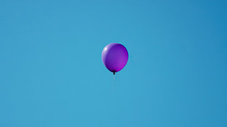 A single purple balloon floating in a clear blue sky, symbolizing freedom and joyの素材
