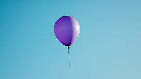 A single purple balloon floating in a clear blue sky, symbolizing freedom and joyの素材