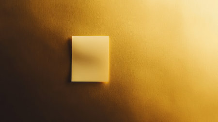 Minimalist golden background featuring a single white sticky note, neatly positioned and softly litの素材