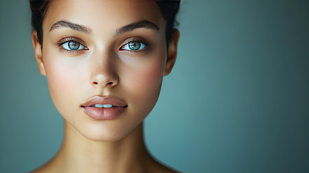 A young woman with a flawless, smooth face, showing a calm and peaceful expressionの素材