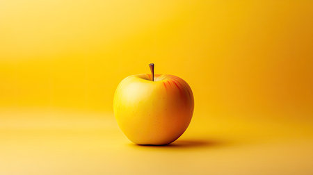 Yellow background with a single golden apple, centered and well-litの素材