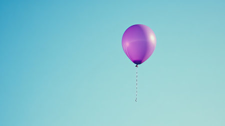 A single purple balloon floating in a clear blue sky, symbolizing freedom and joyの素材