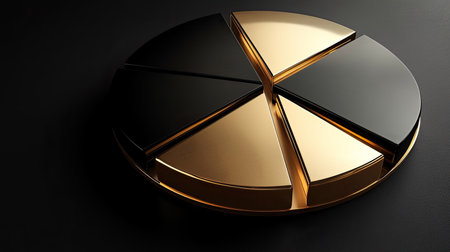 Elegant pie chart with gold and black color scheme, luxury and sophisticationの素材