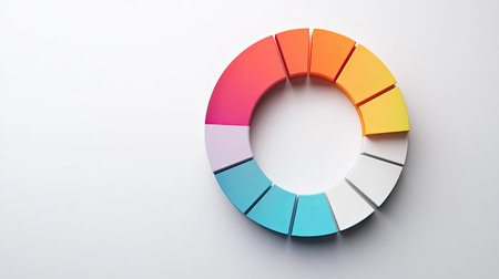 Circular chart with overlapping segments, modern and minimalistic design on a white backgroundの素材