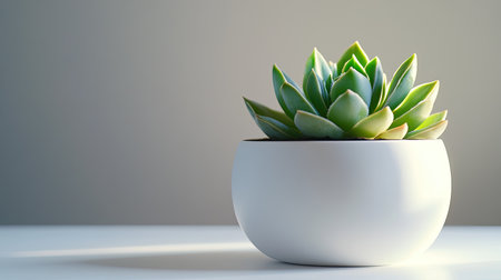 Green succulent in white planter, minimalist home decor, natural light, clean linesの素材