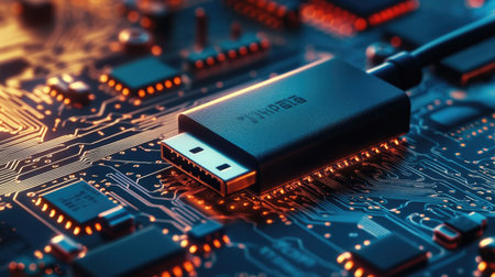 Close-up of a USB flash drive with visible internal circuitry, highlighting portable data storageの素材
