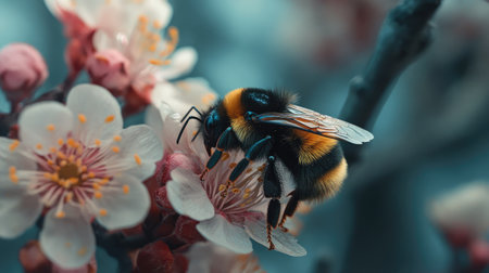A bumblebee deep inside a blossom, collecting nectarの素材