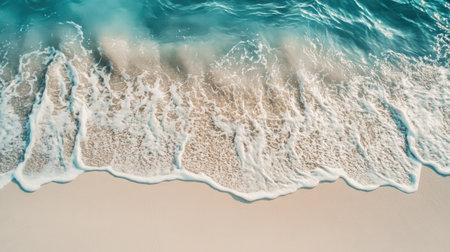 Ocean waves gently washing over a pristine sandy beach, emphasizing the need for marine conservationの素材