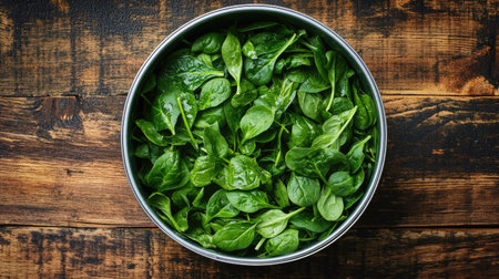 Canned spinach, dark green and finely chopped, filling the tinの素材