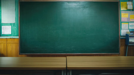 Green chalk on white board, education theme, classroom setting, learning and teachingの素材