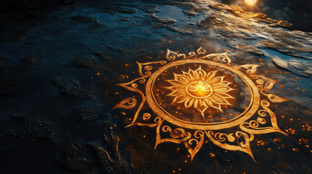 A traditional rangoli design under the moonlight, welcoming the blessings of Sharad Purnimaの素材