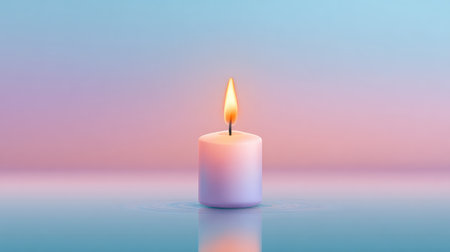 A peaceful scene featuring a softly glowing candle, casting a gentle light against a gradient sky, perfect for evoking tranquility and relaxation in any setting.の素材