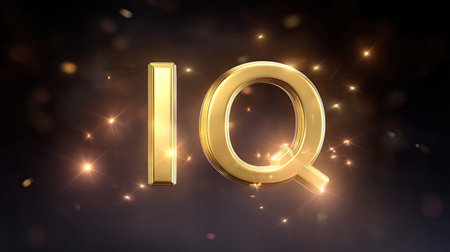 A stunning representation of the letters "IQ" in bold gold, surrounded by sparkling effects against a dark background, perfect for creative designs and branding.の素材