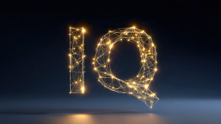 This stunning image features a bright and modern representation of the letters "I" and "Q," symbolizing intelligence and creativity through a network of glowing lights and lines.の素材