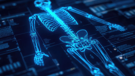 Glowing robotic skeleton overlayed with neural feedback pathways, futuristic control imageryの素材