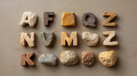 A captivating arrangement of rocks shaped like letters, showcasing natural textures and colors, perfect for educational and artistic projects. Ideal for creative inspiration.の素材
